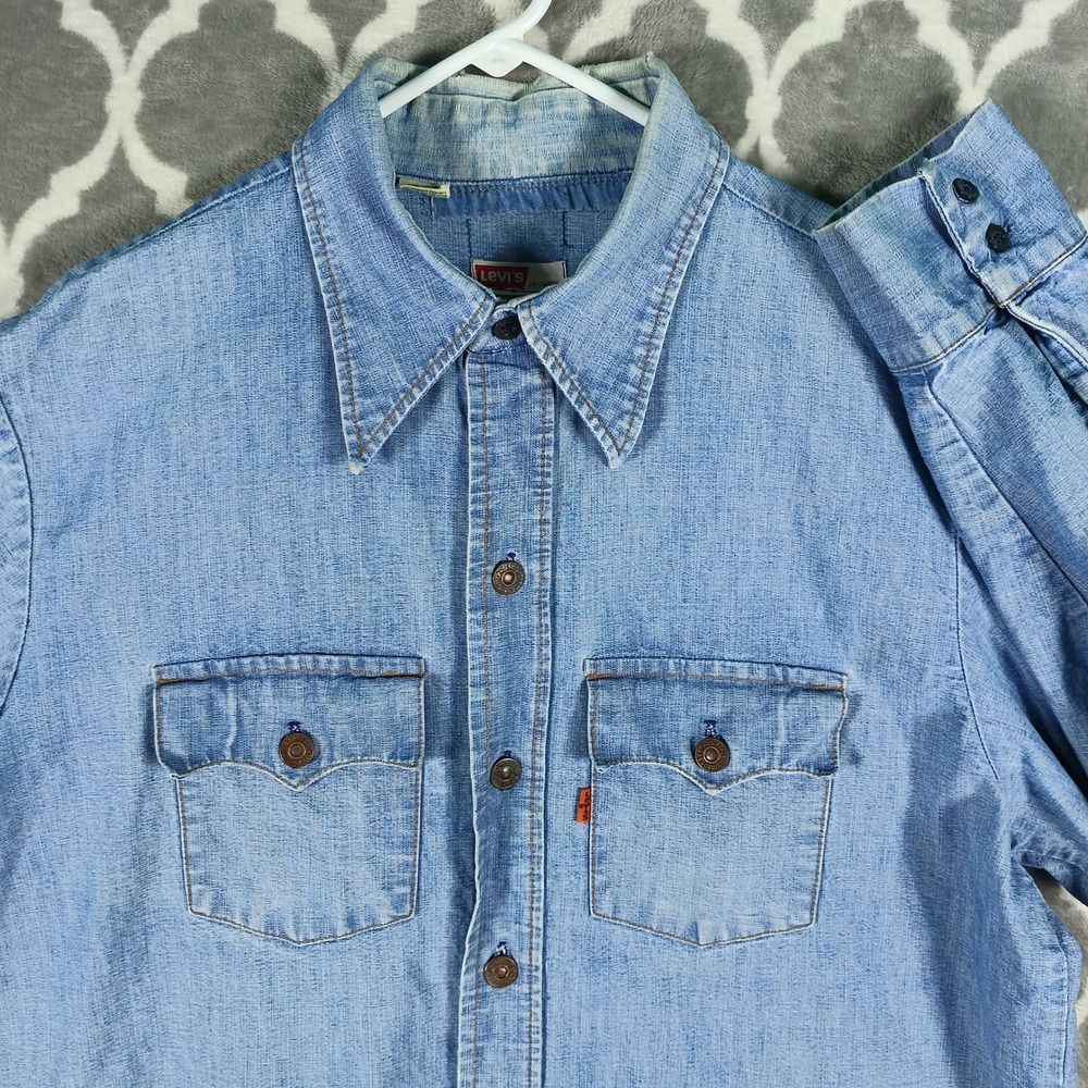 VTG Levis Denim Shirt Men XL Blue Orange Tab Long Sleeve Button Down Rockabilly